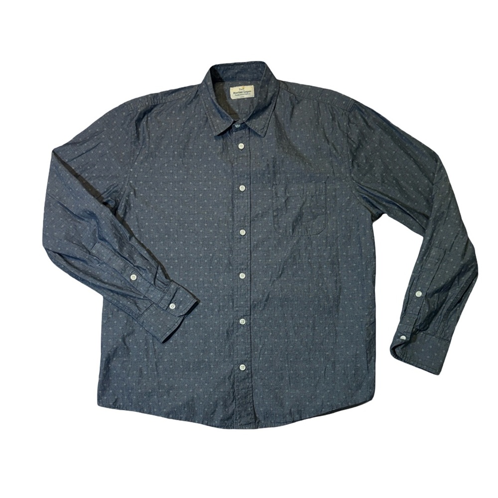 Marine Layer mens L Large blue geo pattern Tencel button up casual shirt EUC